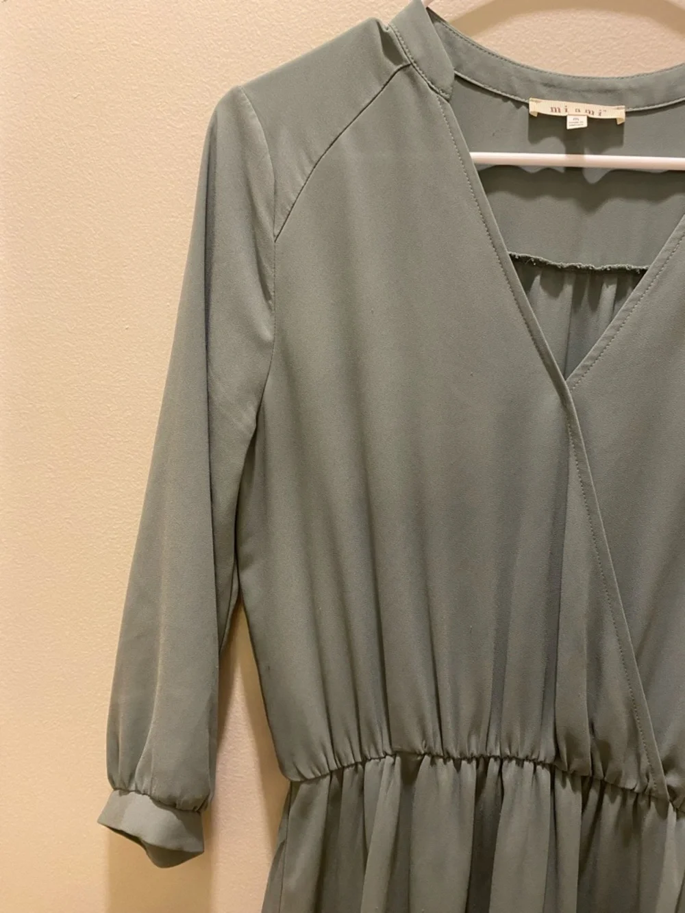 Women's Sage Green Wrap-Front Dress - Picture 3 of 6